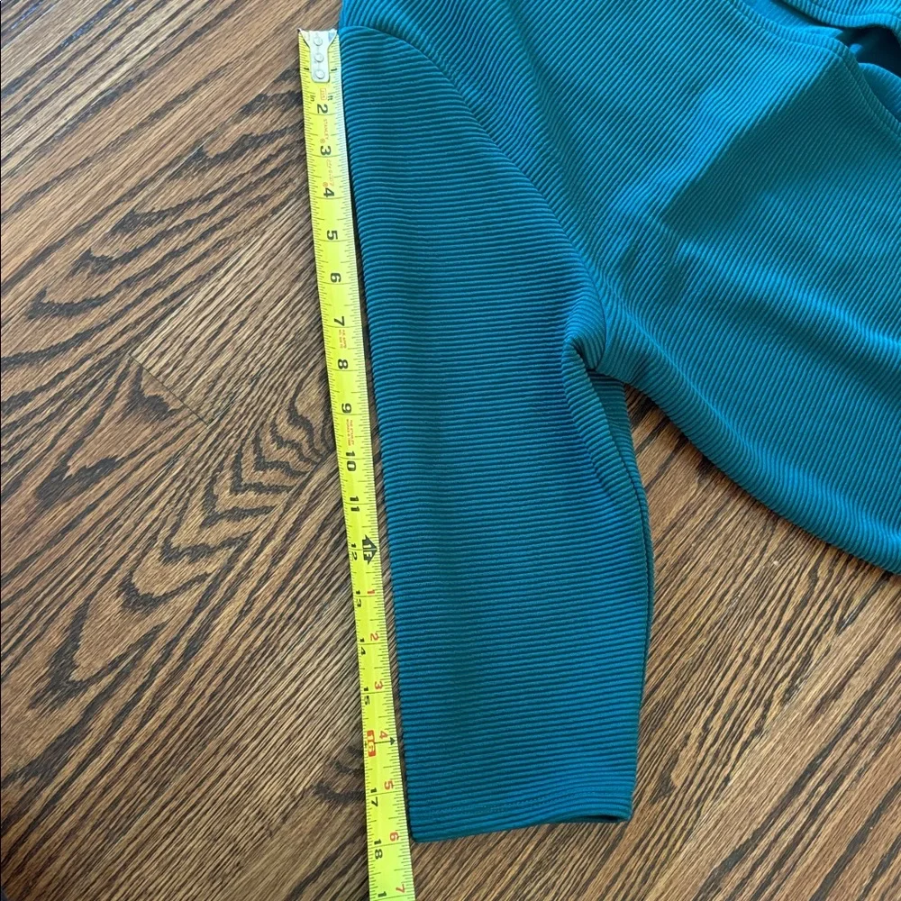 Olivia Blue 3/4 Sleeve Ribbed Teal Cardigan Duster, Size Medium